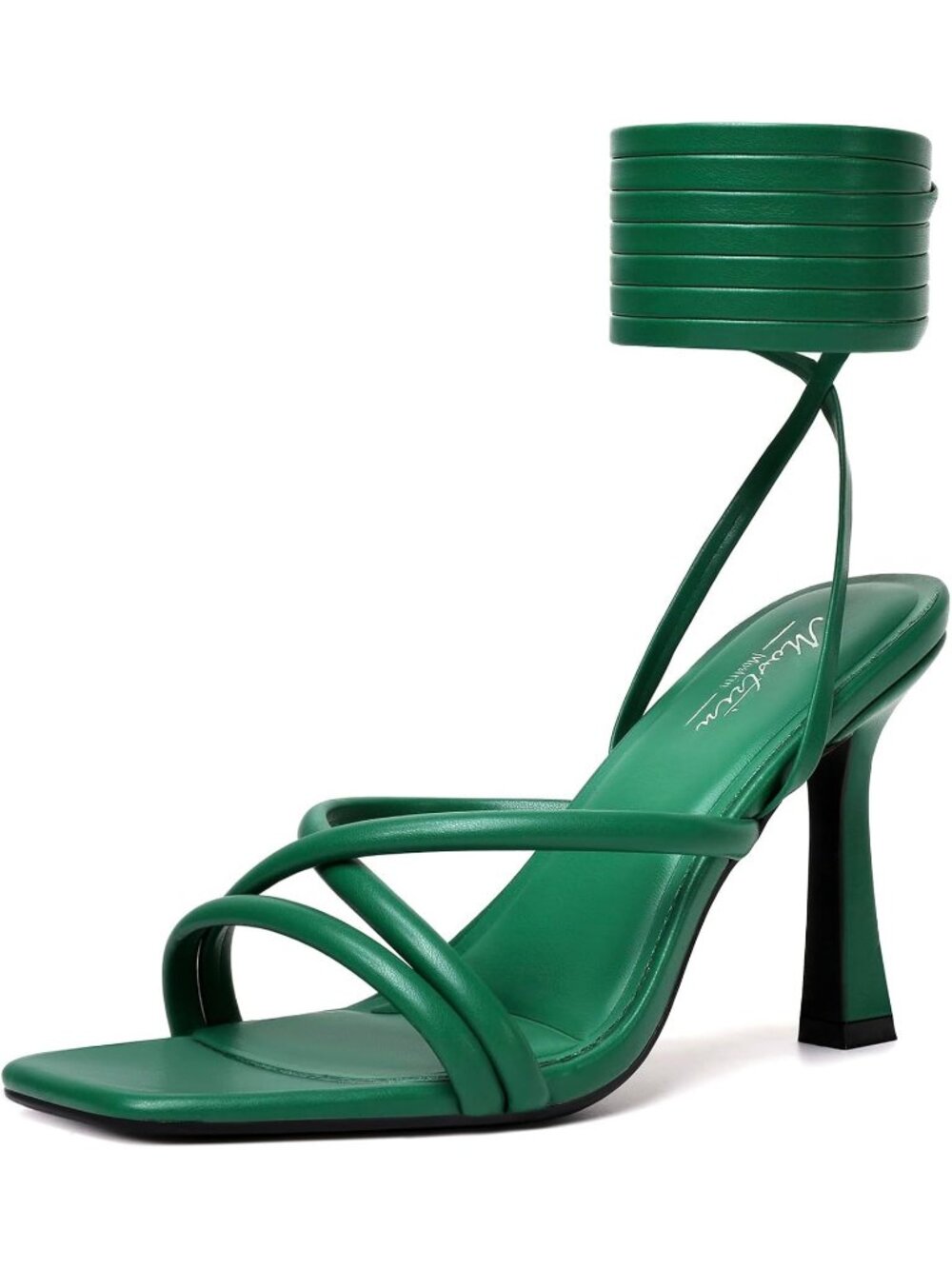 〽️Women's Dark Green Strappy Lace Up Square Toe High Heels Party Prom Sandals